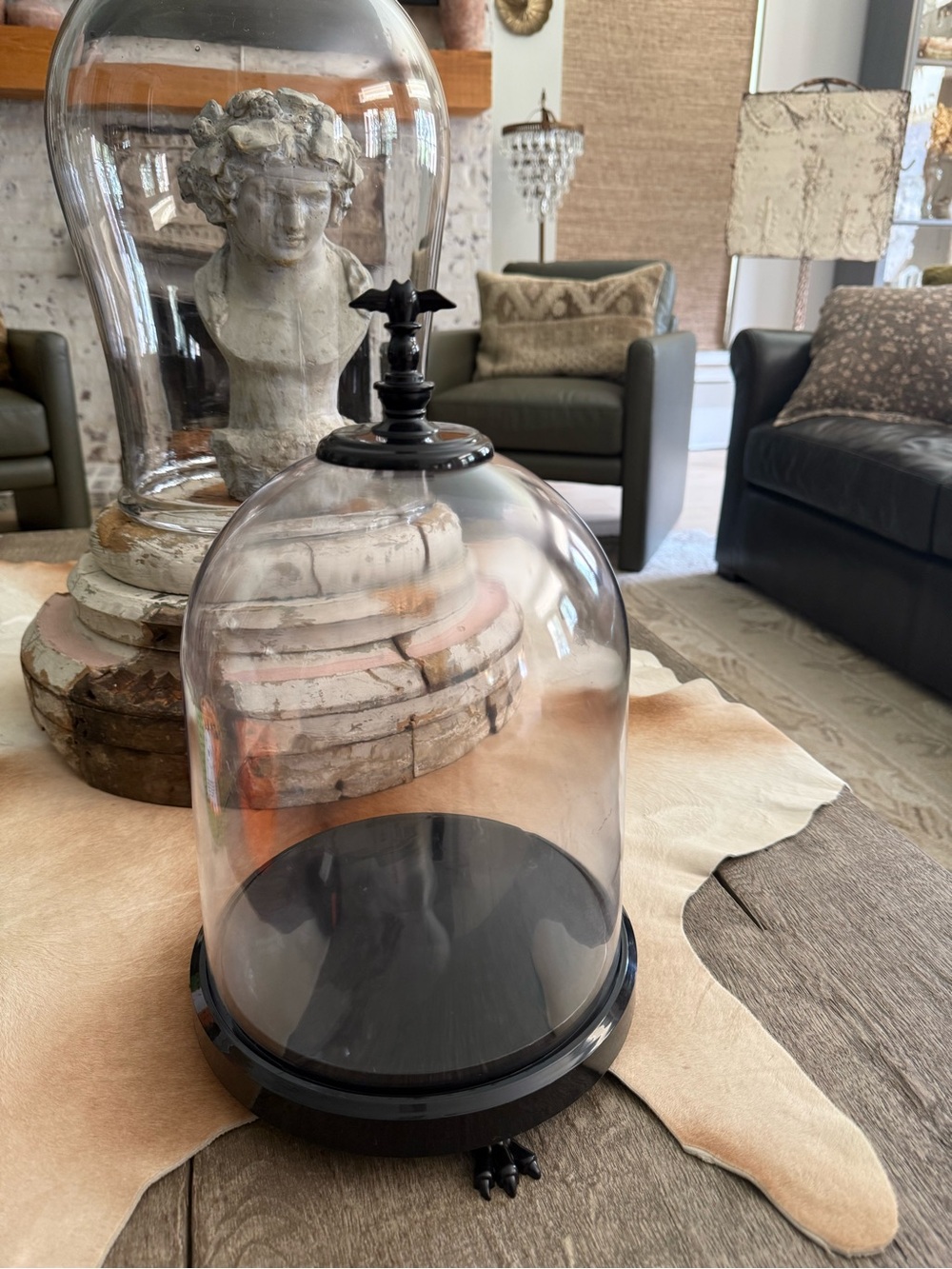 Halloween Cloche Dome Display with Black Base and Finial - Home Bat:Claw Detail